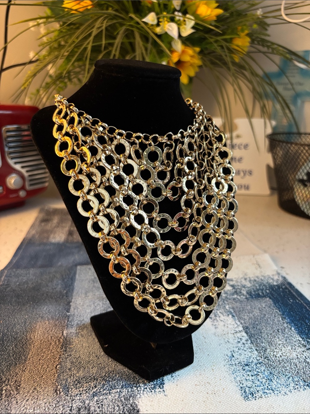 Layered Gold Circle Link Necklace — Bold Multi-Strand Statement - Picture 2 of 4